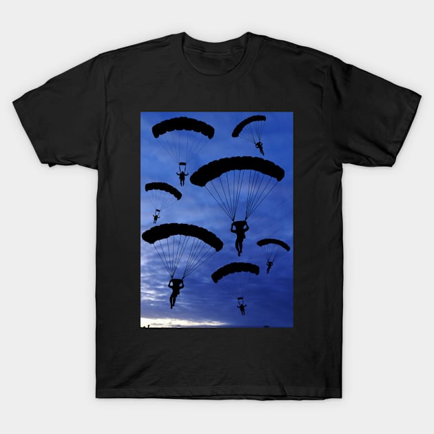 Parachuter's enjoying time in the blue sky as a group T-Shirt by Blue Butterfly Designs 